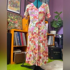 Floral Button-Front Midi Dress